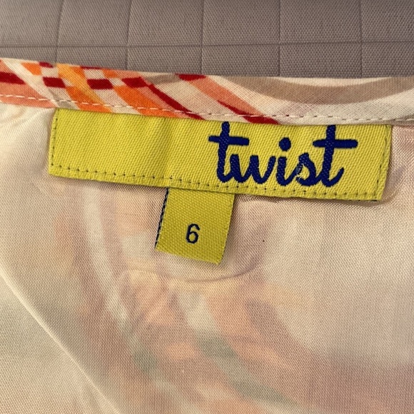 Twist brand Circles 100% cotton tangerine & white print sleeveless dress size 6 - Picture 2 of 9